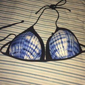 Walmart brand blue and white patterned bikini.